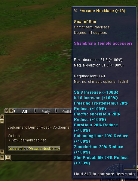 Item linking in the chat window